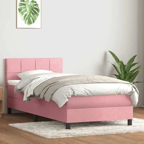 Box Spring ágy matraccal rózsaszín 100x220 cm bársony