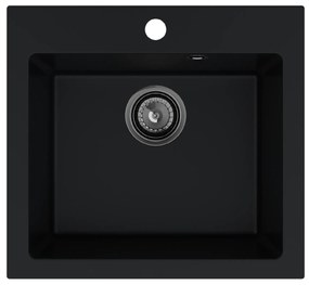Mosogató Quality Ferrum 50, konyhai gránit mosogató 490x450x195 mm + fekete szifon, fekete, SKQ-FER.C.1K50.XB