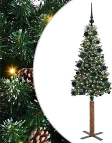 vidaXL Karcsú karácsonyfa 150 LED-del Zöld 150 cm PVC és tömör fenyőfa