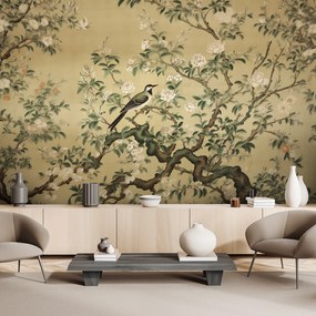 Gario Fotótapéta Madár a fán virágokkal Anyag: Vlies, Méret: 400 x 280 cm