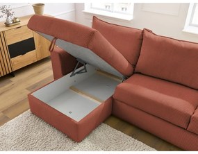 Téglavörös kordbársony kinyitható sarokkanapé (variálható) Augustin – Bobochic Paris