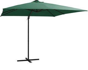 vidaXL zöld konzolos napernyő LED-del és acélrúddal 250x250 cm