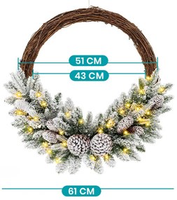 Havas téli koszorú meleg LED-es égővel