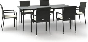 vidaXL 7 részes fekete polyrattan kerti étkezőgarnitúra párnával