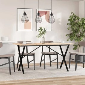 Tömör fenyőfa és acél étkezőasztal X-vázzal 160x80x75 cm