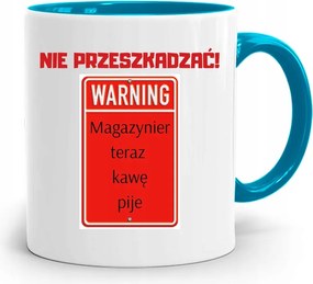 Kék Bögre Raktárosnak Most Kávét Iszik fényképes nyomattal