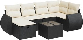 vidaXL 7 részes fekete polyrattan kerti ülőgarnitúra párnával
