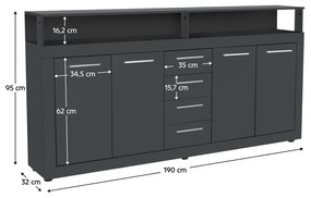 Kombinált komód, grafit, LUNYSA NEW
