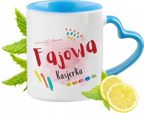 Pénztárosnak Kék Bögre Szív Alakú Füllel Ajándék