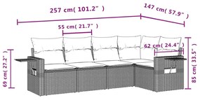 5 részes fekete polyrattan kerti kanapészett párnákkal