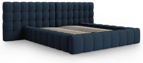Sötétkék kárpitozott ágyneműtartós franciaágy ágyráccsal 180x200 cm Mamaia – Micadoni Home