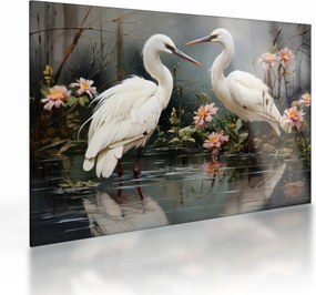 Üveg kép - Fehér darvak (70x50 cm)