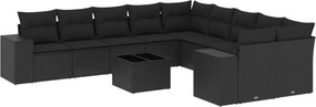 vidaXL 11 részes fekete polyrattan kerti ülőgarnitúra párnákkal