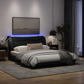 fekete szövet ágykeret LED-es matrac nélkül 160 x 200 cm