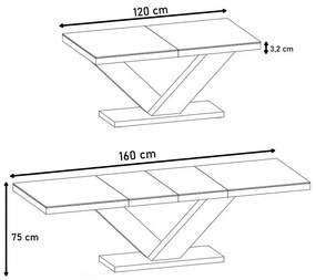 BLOK szétnyitható asztal székek nélkül, 120-160x75x80, fehér /beton