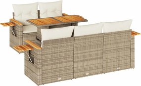 vidaXL 6 részes bézs polyrattan akácfa kerti ülőgarnitúra párnával