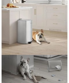 30 literes acél pedálos szemetes belső vödörrel, metál ezüst