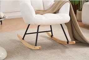 Hintaszék, relaxációs szék plüss szövet kárpitozással, fehér színű