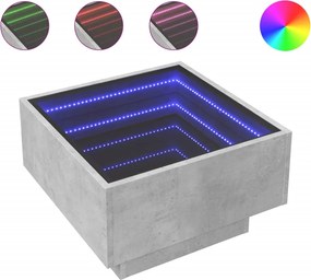 vidaXL betonszürke szerelt fa dohányzóasztal LED-del 50 x 50 x 30 cm