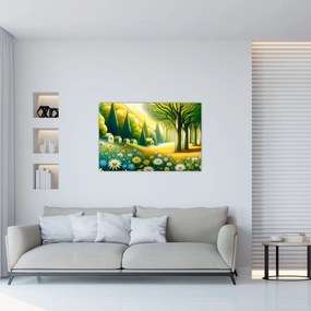 Kép - Falu sárga-zöld színekben (90x60 cm)