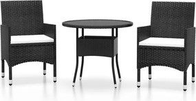 vidaXL 3 részes fekete polyrattan kerti étkezőgarnitúra