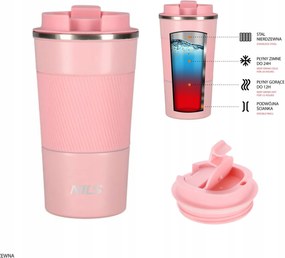 Thermo rózsaszín bögre acél gumi kényelmes fogás 510ml Nils