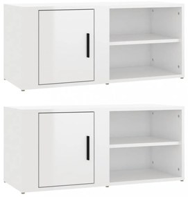 2 db magasfényű fehér szerelt fa TV-szekrény 80x31,5x36 cm