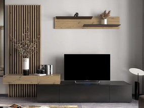 Nappali fal, fekete/artisan tölgy, REBEKA PLUS