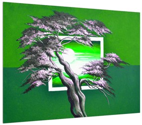 Zöld kép - fa a napkeltekor (70x50 cm)