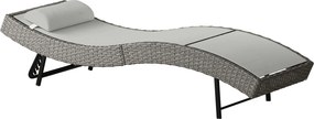 Outsunny S-alakú PE rattan napozóágy — 5 pozíciós állítható háttámla fejtámlával, légáteresztő UV-álló háló, időjárásálló kültéri rattan — világosszür