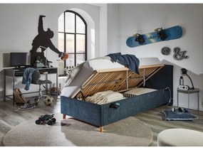 Sötétkék kárpitozott ágyneműtartós gyerekágy ágyráccsal 90x200 cm Fun – Meise Möbel