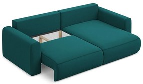 Türkiz bársony kinyitható-tárolóhelyes sarokkanapé (jobb oldali-heverő résszel) Kapua – Makamii