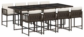 vidaXL 9 részes barna polyrattan kerti étkezőgarnitúra párnákkal