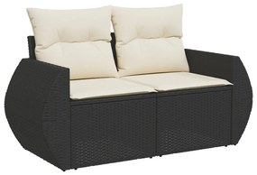 9 darabos Kerti Kanapé Szett Párnával Fekete PE Rattan Akác