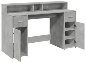 betonszürke szerelt fa íróasztal LED-világítással 140x55x91 cm