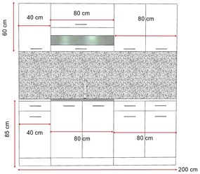 Lorett 1 konyhabútor 200 cm Meszes tölgy