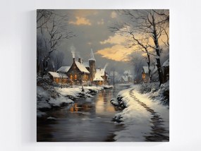 Vászonkép Canvas Tájkép Város Folyó Házak Tél Hó Fagy 40x40