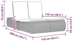 világosszürke polyrattan dupla napozóágy párnával