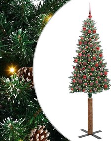 vidaXL Karcsú karácsonyfa 300 LED-del Zöld 180 cm PVC és tömör fenyőfa