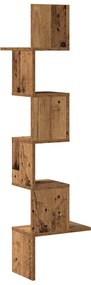 antik fa színű szerelt fa fali sarokpolc 32x32x127,5 cm