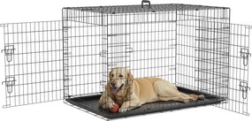 PawHut Összecsukható Kutya Ketrec 2 Ajtóval, Kivehető Tálcával és Szállító Fogantyúval 121x77x82 cm Fekete | Aosom