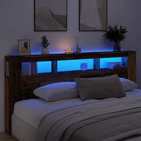 antik fa színű szerelt fa LED-es fejtámla 220x18,5x103,5 cm