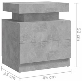 betonszürke szerelt fa éjjeliszekrény 45 x 35 x 52 cm