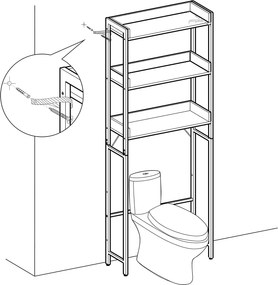 Wc feletti tárolóállvány, mosógép polc 63 x 165 x 25 cm