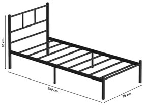 ROVAN fém egyszemélyes ágy, 90x200 cm, fekete, 120 kg teherbírás