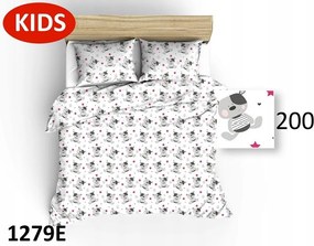 Ágyneműhuzat garnitúra 140x200 cm, fehér, macikkal, csillagokkal, szívecskékkel, rózsaszín és szürke mintával