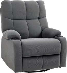 HOMCOM Dönthető TV Fotel, Ringató Funkcióval, Forgó TV Szék Lábpihentetővel, Zsebspringes és Pohártartós, Nagyszobába, Sötét Szürke | Aosom