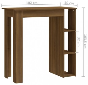 barna tölgy színű szerelt fa bárasztal polccal 102x50x103,5 cm