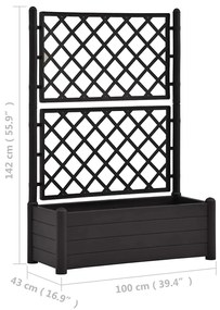 antracitszürke polipropilén rácsos kerti ültető 100x43x142 cm