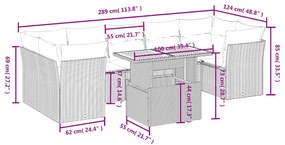 8 részes fekete polyrattan kerti ülőgarnitúra párnákkal